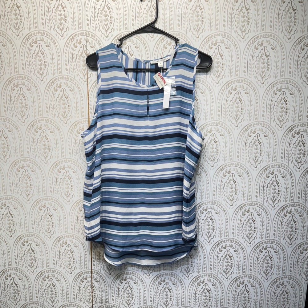 Violet + Claire Blouse Women XL Blue Striped Sleeveless Keyhole Shell Top NWT